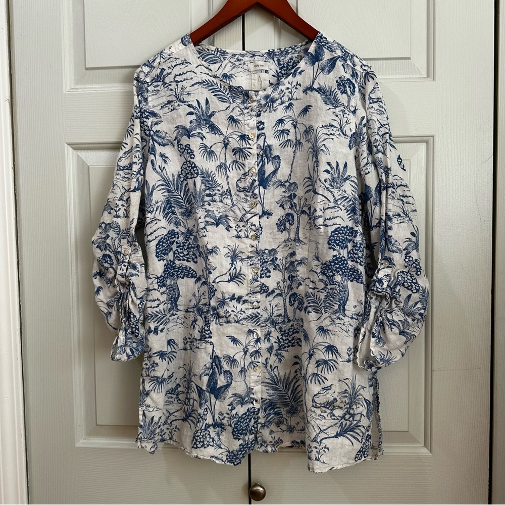 Joie Floral Linen in Blue and Cream